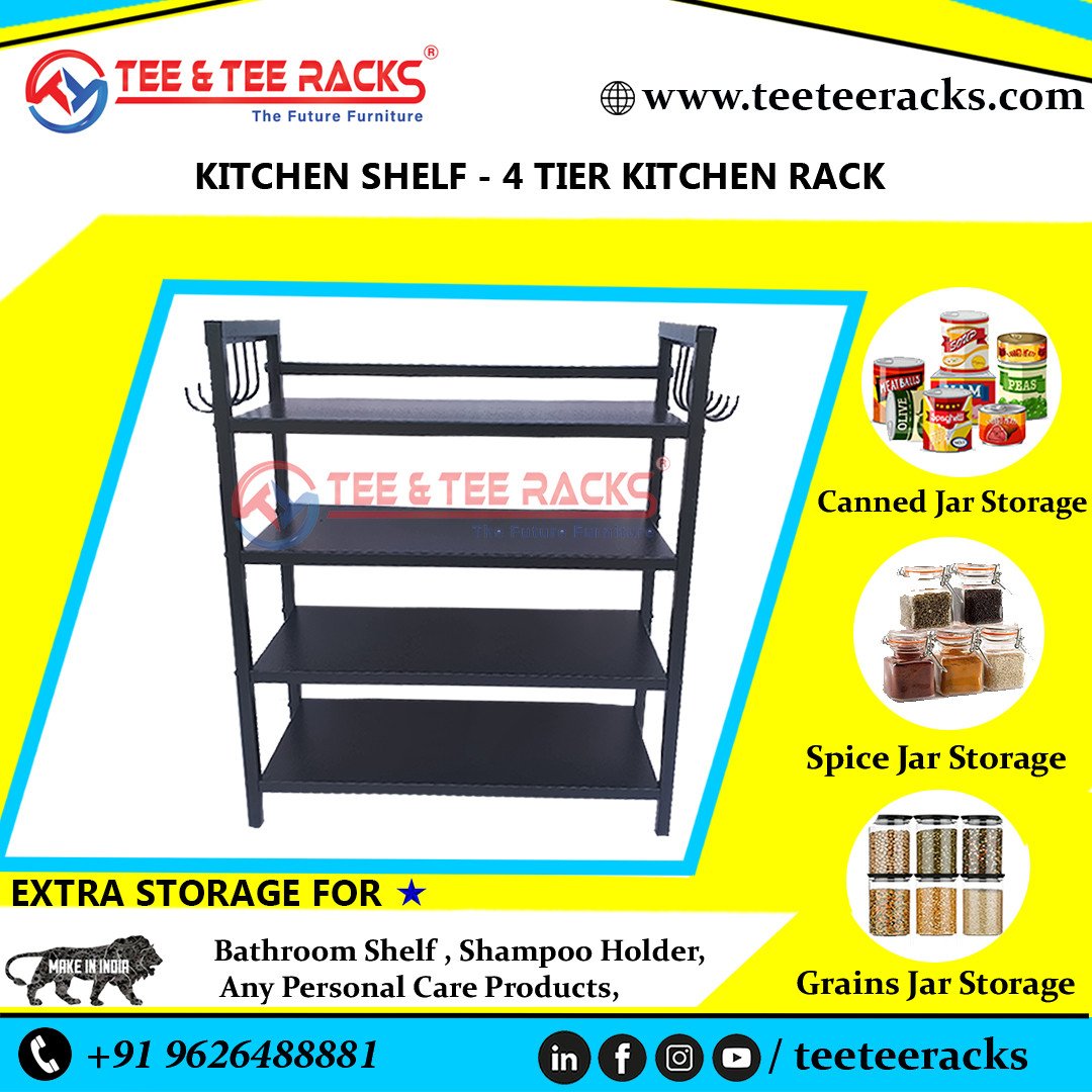 4 TIER Kitchen shelf Masala Jars Organizer Spice Rack Dish Rack Utensil Rack Pot Rack Pan Rack
